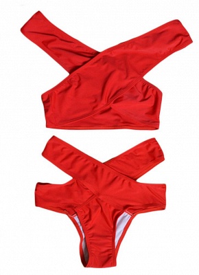 Hot Womens Bikini Set Cross Over Wireless Solid Swimsuits Beach Wear Tank top_5