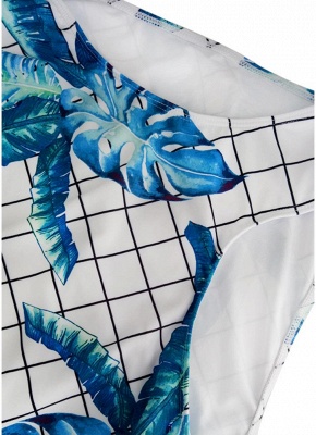 Plus Size Plaid Leaves Print Deep V Swimsuit Set_6