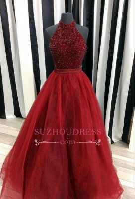 Sleeveless Beads Tulle Evening Dress Halter  A-line Modest Prom Dress SP0312_2