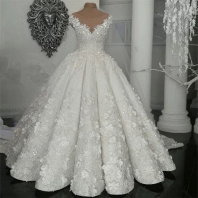 Sheer Tulle Flowers Wedding Dresses with Beading 2019 Sleeveless Crystal Bridal Gowns Online_3
