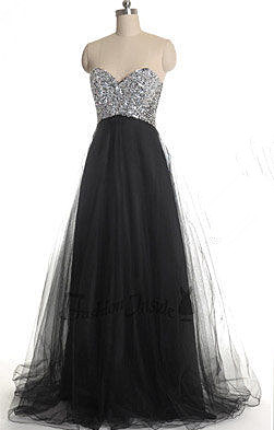 Crystal Sweetheart Black Long Prom Dress with Rhinestone Latest Lace-Up Custom Made Dresses_1
