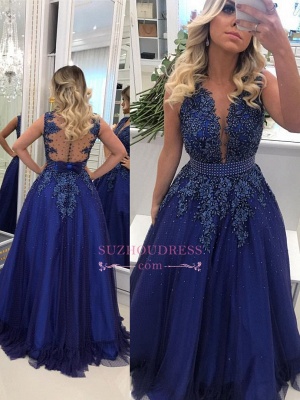 Glamorous A-Line Lace Evening Dresses | V-Neck Sleeveless Prom Dresses with Buttons_3