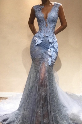 Lace Appliques Sheer Mermaid Lace Prom Dress  | Sleeveless Sexy Long Evening Dress_1