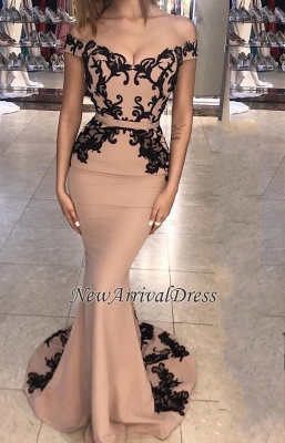 Black Lace Off-the-shoulder Prom Dresses | Mermaid Long Sexy Evening Dresses WW0008_2