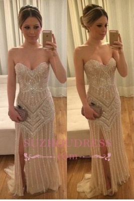 Sweetheart Split Stunning Beadings Sleeveless Prom Dress_3