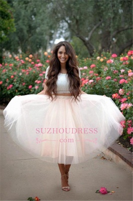 A-line Two Pieces Tulle Short Sleeves Lace  Homecoming Dress_1
