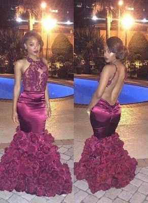 Floral Mermaid Prom Dresses Sexy Backless Evening Gowns  BA1533_1
