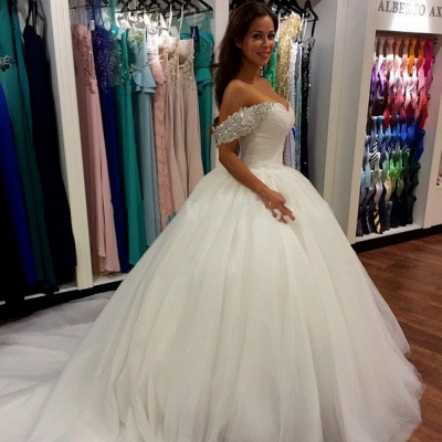 Off Shoulder Ball Gown Wedding Dress Sweeheart Crystals Wedding Gowns_1