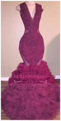 Gorgeous V-neck Mermaid Ruffled Sleeveless Cross-Back Beaded Applqiues  Prom Dress BA5032_4