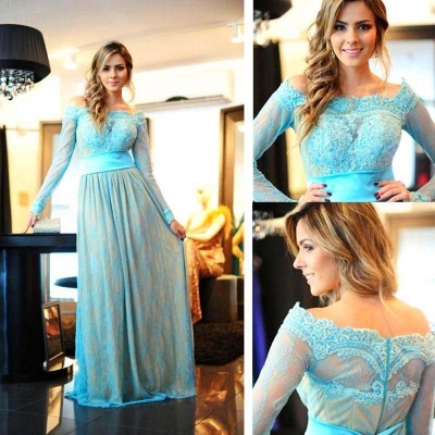 Empire Off the Shoulder Long Sleeve Prom Dress A-Line Zipper Lace Party Dresses AE0112_4