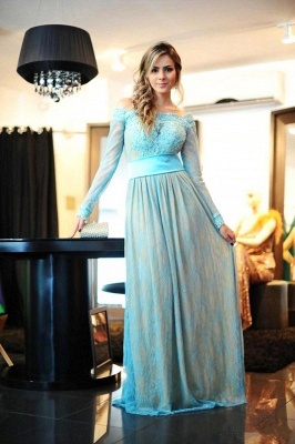Empire Off the Shoulder Long Sleeve Prom Dress A-Line Zipper Lace Party Dresses AE0112_1