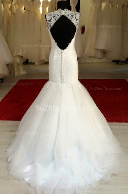 Elegant White Mermaid Lace Wedding Dress Sexy Open Back Floor Length Bridal Gown_2