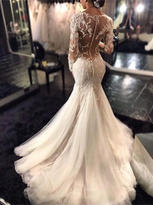 Lace Mermaid  Breathtaking Wedding Dresses V-neck Long Sleeve Modern Bridal Gowns WE0037_2