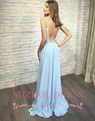 simple Long Backless Blue V-neck Stylish Evening Dress_1