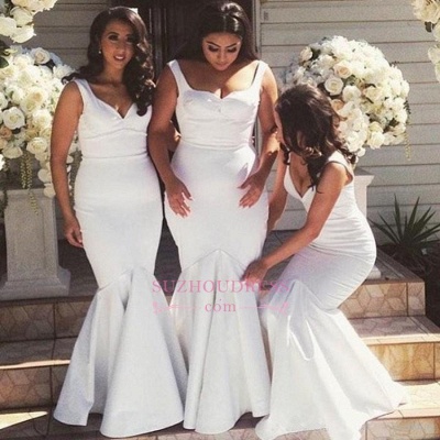 Elegant  White Simple Floor-Length Mermaid Straps Bridesmaid Dress BA4122_1