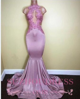 Appliques Mermaid Sleeveless Sweep-Train Newest High-Neck Prom Dress   BA5116_1