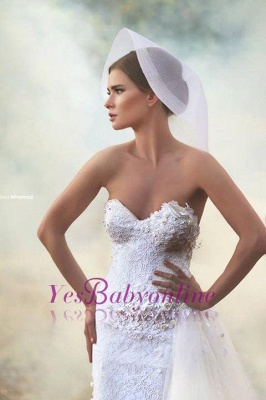 Lace Appliques Sheath Sweetheart Bridal Dresses Tulle Overskirt Open Back  Wedding Dress_2
