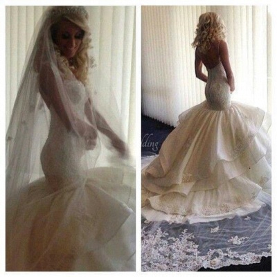 Latest Mermaid Tiered  Bridal Gown Elegant Lace Wedding Dress CE0160_4