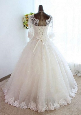 New Arrival Half Sleeve Lace Ball Gown Wedding Dress Crystal Tulle Plus Size Bridal Gown_2