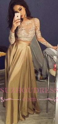 Gold Sexy Two Piece Evening Gowns Long Sleeves Lace Prom Dresses  BA3993_3