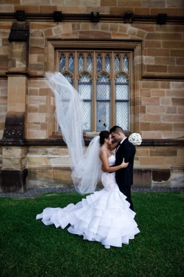 Elegant Lace  Mermaid Wedding Dress Tiered Open Back Strapless Wedding Gowns BA1540_5