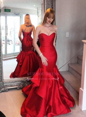 Sweep-trian Mermaid Sweetheart Red Lace-up Tired Evening Dress BA5264_2