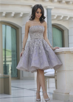 Gorgeous Full Sparkly Beads Knee Length Prom Dress Silver Sequins Organza New Homecoming Dress CJ0371_1