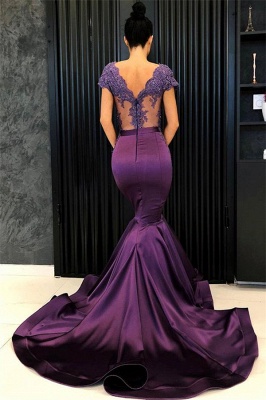 V-Neck Rhinestones Mermaid Prom Dress Short Sleeves Beadings Long Formal Dresses On Sale_3