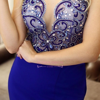 Royal Blue Sleeveless Mermaid Evening Dresses  | Scoop Side-Slit Beading Prom Dresses_4