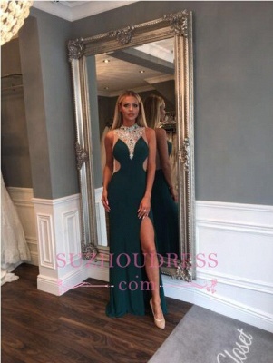 Sexy Mermaid High Neck Evening Gowns  Crystal Front Split Prom Dress_3