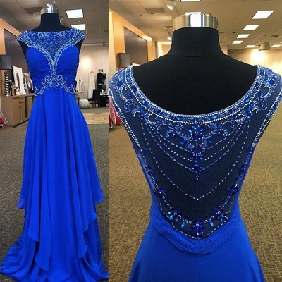 Crystal Blue Chiffon Long Formal Occasion Dresses with Beading Ruffles Empire Prom Dress_1