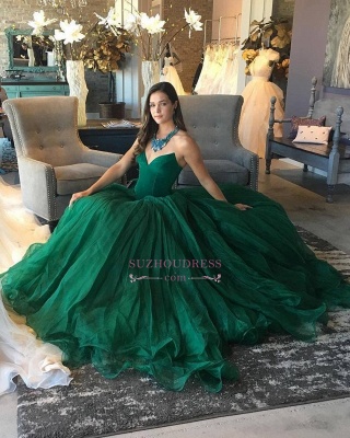 Sexy Sweetheart Ball-Gown Green Sleeveless Tulle Prom Dresses_3