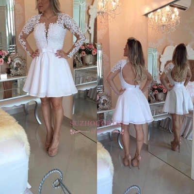 Long Sleeve Lace White Short Party Dress  Popular Homecoming Dresses_1