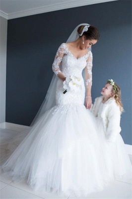 Elegant Lace Tulle Cathedral Wedding Dresses V-neck Mermaid Open Back Bridal Gowns BA3273_1