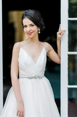 Latest V-Neck Chiffon Long Wedding Dress A-Line Elegant Spaghetti Strap  Bridal Gowns_4