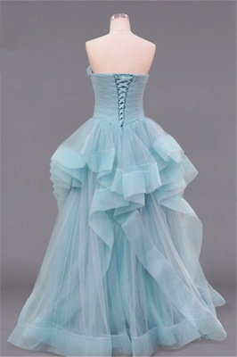 Tiered Pleats Sweetheart Prom Dresses Rhinestone Floor Length Sleeveless  Evening Dresses_3