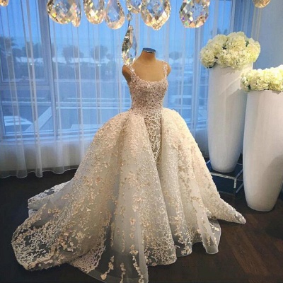 Luxurious Straps Overskirt Sleeveless Wedding Dresses  Appliques Ball Gown Bride Dress_4