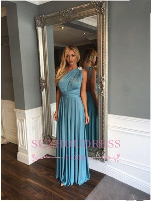Modest A-line One Shoulder Long Evening Gowns Crystals Sleeveless  Bridesmaid Dresses_1
