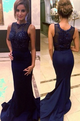 Memraid Navy Blue Party Dresses Beading  Prom Dress with Lace CE021_1