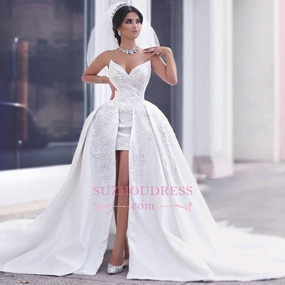 Puffy Gorgeous Strapless Lace Overskirt Appliques Ball Gown Wedding Dress_1