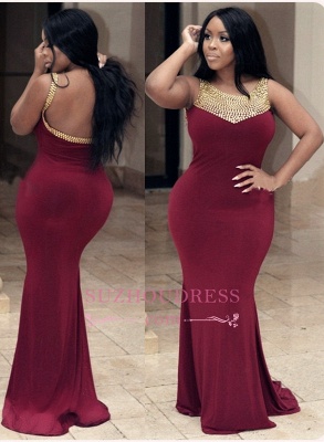 Newest Straps Sleeveless Burgundy Mermaid Prom Dress with Beading_2