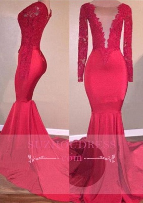 Mermaid Long Sleeve  Lace Appliques Red Sexy Prom Dress BA5300_2