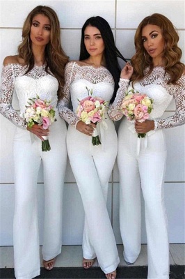 Off Shoulder Lace Jumpsuit Bridesmaid Dresses | Long Sleeves Sheath Wedding Party Pants_1