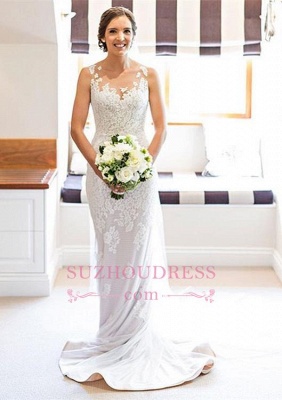 White Elegant Long Sleeveless Lace Sheath Wedding Dresses_1