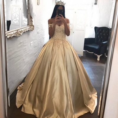 Off The Shoulder Champagne Gold Ball Gown Evening Dress Appliques  Quinceanera Dresses FB0212_4