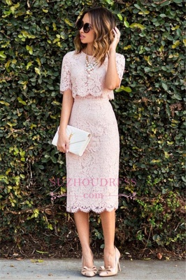 Pink Cute Lace Two-Piece Fashion Short-Sleeve Homecoming Dresses BA6003_1