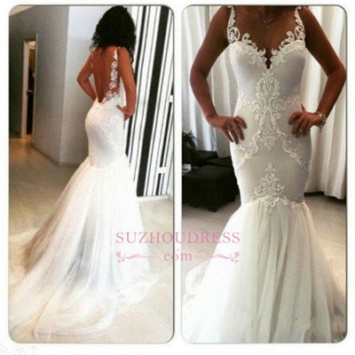 Sexy Mermaid Appliques Tulle Open Back Sleeveless Wedding Dresses_3