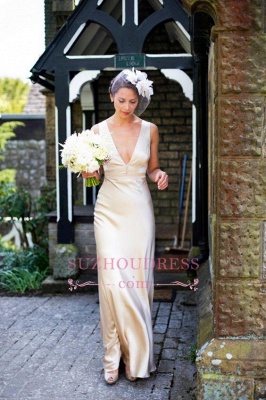 Sleeveless Summer Empire V-Neck Floor-Length Wedding Dresses_1