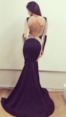 Sexy Mermaid Simple Long Sleeve Evening Dresses  Sweep Train Halter Open Back Special Occassion Dresses_1