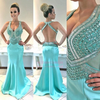 Sexy Sleeveless Crystals Open Back Evening Dresses |  Mermaid Straps Prom Dress_1